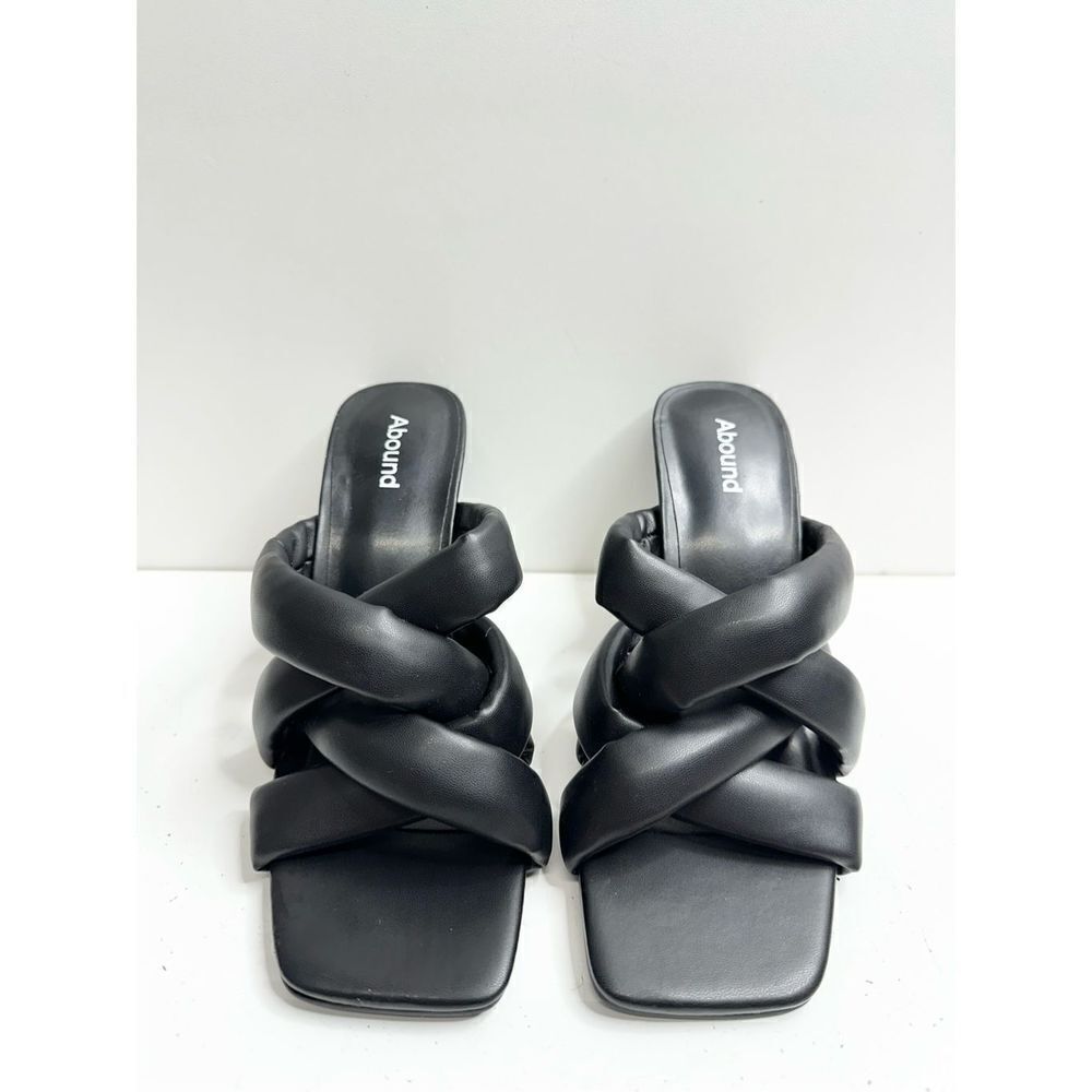 Abound Sandals Size 6.5 Black Square Toe Woven Slip On High Heels - Picture 2 of 8